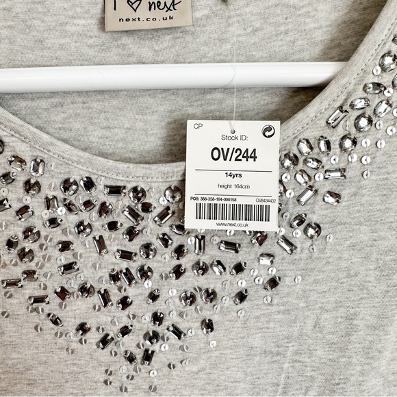 🧸 *NWT* Next (from UK) tulle jersey girl dress with rhinestones Sz.14 - Picture 5 of 6